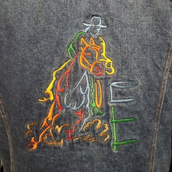 Vintage 90s Saddle King‎ Barrel Racing Rodeo Embroidered Jean Trucker Jacket - Picture 3 of 10
